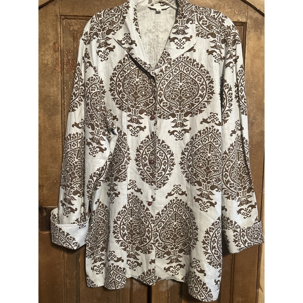 Connie Roberson Linen Button Up Shirt Womens Size XL Tunic Jacket Lagenlook